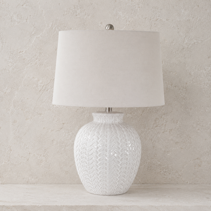 IVORY CERAMIC LAMP WITH OATMEAL SHADE 41x41x61cm